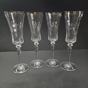 Mikasa Crystal JAMESTOWN Platinum Trim Stemware, 4 - Champagne Flutes *READ*